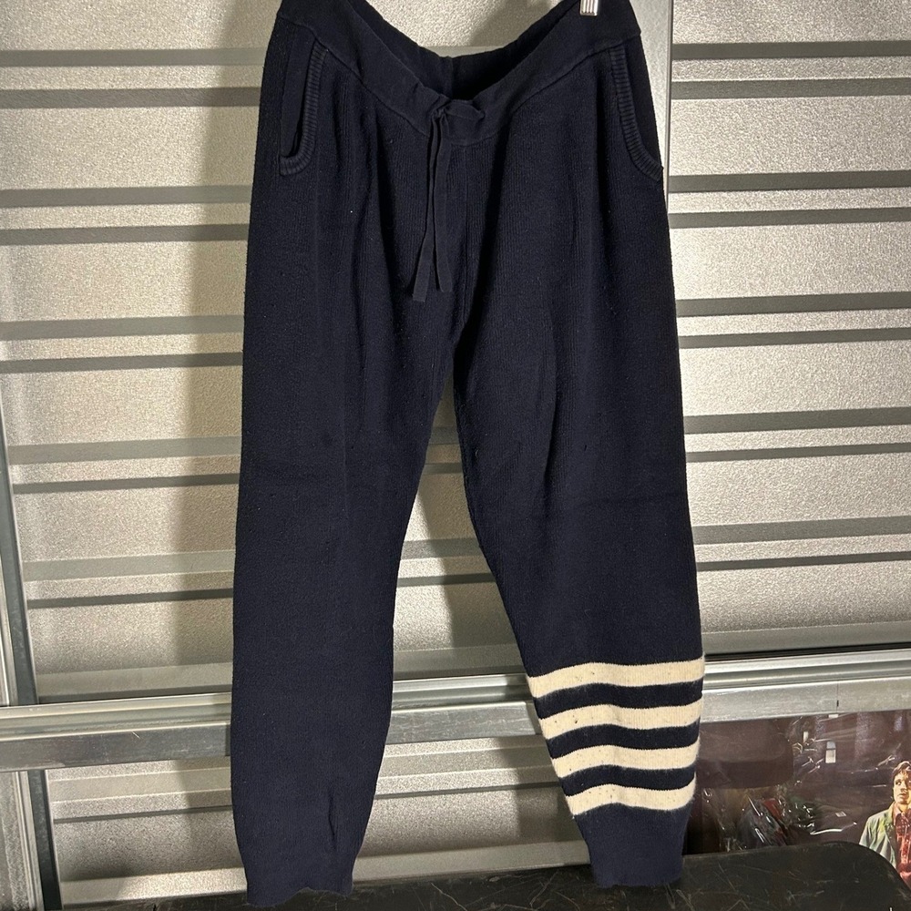 Monrow Knit Joggers Womens XL Blue Cashmere Blend Striped Athleisure Loungewear